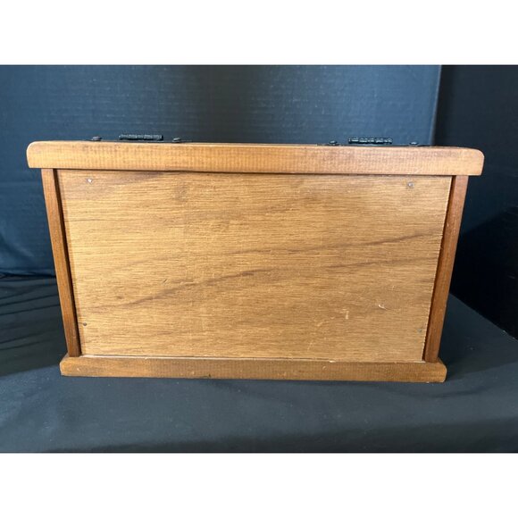 Solid Pine Recipe Box 1” Thick Wood Hinged Lid with Black Iron Hinges - Picture 8 of 11